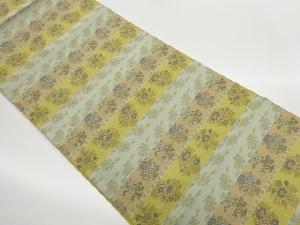 萬葉製　横段に花葉模様織出し全通洒落袋帯